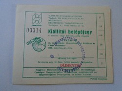 Za421.2 Hungexpo exhibitor entry ticket 1989 international tourist trade fair