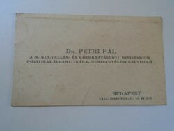 ZA418.12 Dr Petri Pál vall. és közokt. minisztérium politikai államtitkára névjegykártya 1930's