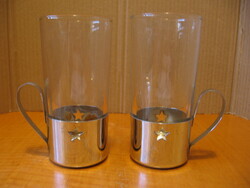 Retro glass Irish coffee cup with a pair of stars in a stainless steel holder