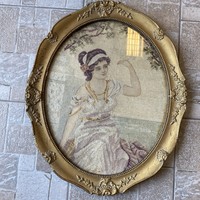 Large antique Florentine frame with tapestry