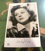 Mária Mezey's printed signature on the photo postcard depicting her
