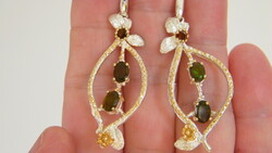 Large silver earrings with black Ethiopian opal stones