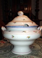 Antique thick porcelain hand-painted soup bowl with base - Viennese rose