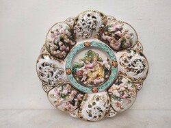 Antik capodimonte Capo di monte dúsan aranyozott sokalakos porcelán fali tányér 95 6682