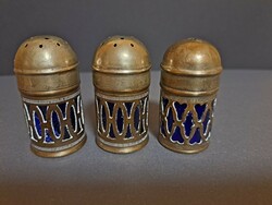 Epns spice shakers with cobalt glass