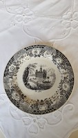 Antik,kastély jelenetes,fekete/fehér porelán tányér