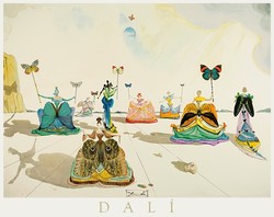 Salvador Dalí Hölgyek és pillangók, művészeti plakát, szürrealista lepke női alak ruha természet