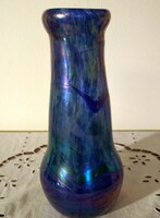 Collectors! Márton Horváth: beautiful blue, iridescent, iridescent vase - marked, flawless copy!