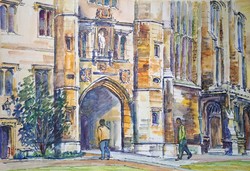 Trinity College, Cambridge - festmény a híres angol egyetem kollégiumáról - Anglia, brit