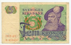 Svédország 5 svéd Korona, 1978