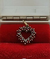 Csodaszép cseh gránát köves aranyozott ezüst szív alakú medál