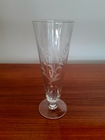 Old glass cup l i monogrammed wheat ears polished patterned stemmed glass