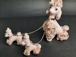 Vintage Lefton's porcelán uszkár kutyák, anya két kicsivel /405/