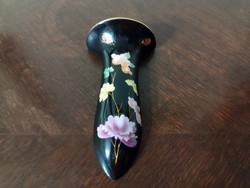 Gyűjtői darab! Herendi fekete virág mintás fali váza, szenteltvíztartó - Bakos Éva