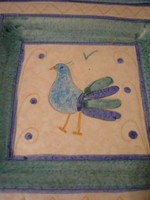 N10 Művészi jelzett madaras kerámia faltál  ritkaság 21,5x 21,5 cm-es