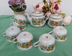 Gyönyörű Verbilki orosz, szovjet teáskészlet porcelán tea készlet csésze kanna cukortartó