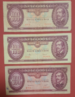 3 Types of 100 HUF banknotes with coats of arms (Rákosi, Kádár, Kossuth) (5)