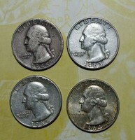 4 db ezüst  ¼ Dollár "Washington Silver Quarter"