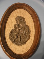 N7 Madonna Bieder Carved Frame Mother with Baby Metal 36 x 24.5Cm Rarity
