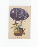 Húsvéti képeslap Retro 50-60-as évek nyuszis-hőlégballonos (1)