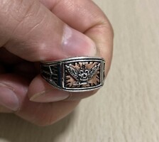 Régi kereszes lovagi acél gyűrű férfi pecsétgyűrű