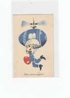 Húsvéti képeslap Retro 50-60-as évek ejtőernyős nyuszi (1)
