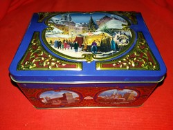 Régi SCHUMANN csokoládé manufaktúra karácsonyi bonbon fém lemez doboza hibátlan a képek szerint