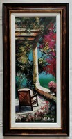 Adilov Alim "Terasz kilátással" c. festmény szép keretben ingyen postával
