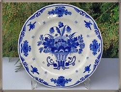 Kézzel festett virág mintás antik holland Royal Delft porcelán falitányérok, tányérok, 2 db együtt