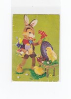 Húsvéti képeslap postatiszta retro nyúl-csibék figurák "viseletes"