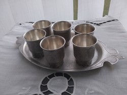 Silver-plated pewter cups with their own tray
