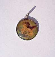 Elbowing angel, silver pendant
