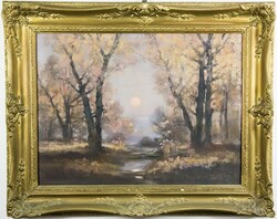 Kézdi-Kovács László (1864 - 1942): Erdei patak ősszel festmény tájkép (50849)