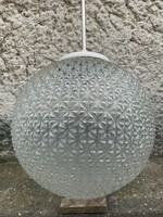 Nagy 30cm Cseh vintage üveg lámpa függeszték króm szár, design vintage mid century