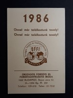 Kártyanaptár 1986 - Országos Fordító és Fordításhitelesítő Iroda felirattal - Retró naptár
