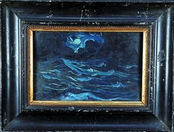 Háborgó tenger holdvilágnál. Ismeretlen festő olaj festmény (50789)