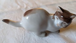 Zsolnay porcelán macska figura kézi festésű, jelzett