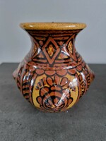 Különleges Baán Imre mázas kerámia váza, 10,5 cm Hódmezővásárhely