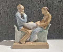 Jenő Eschenbach (1908-1981): chess players glazed ceramic sculpture (51111)