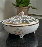 Csodás áttört fedelű aranyozott porcelán bonbonier