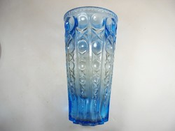 Retro régi üveg váza kék színű domború mintás 19 cm magas