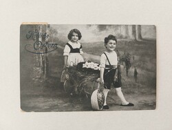 Régi húsvéti képeslap fotó levelezőlap gyerekek tojás