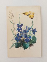 Old floral postcard drawing postcard violet butterfly