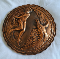 Copper-colored metal casting, wall relief, ornament