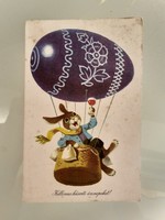 Old Easter postcard cartoon postcard airship egg bunny