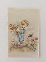 Old postcard picture postcard little boy cricket poppy