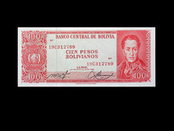 UNC . 100 PESOS - BOLIVIA - 1962-BŐL - (Simon Bolívar (1783-1830) pénz) olvass!