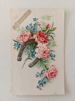 Régi virágos képeslap 1946 levelezőlap szegfű patkó nefelejcs