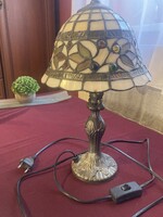 Tiffany antikolt barna színű fém talpas asztali lámpa