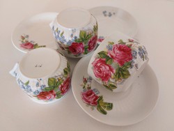 3 antique pink porcelain cups, old forget-me-not tea mugs